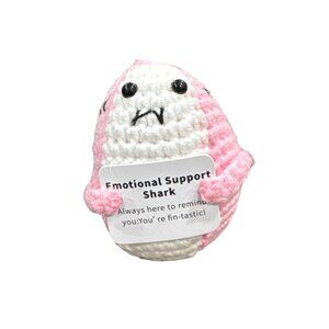 Crocheted Emotional Support Shark Plush - Pink & White - Handmade Stress Relief